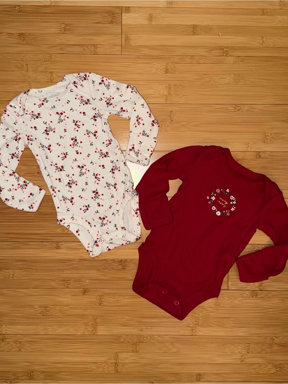Baby Long-Sleeve One-Piece Set - Red & White Floral